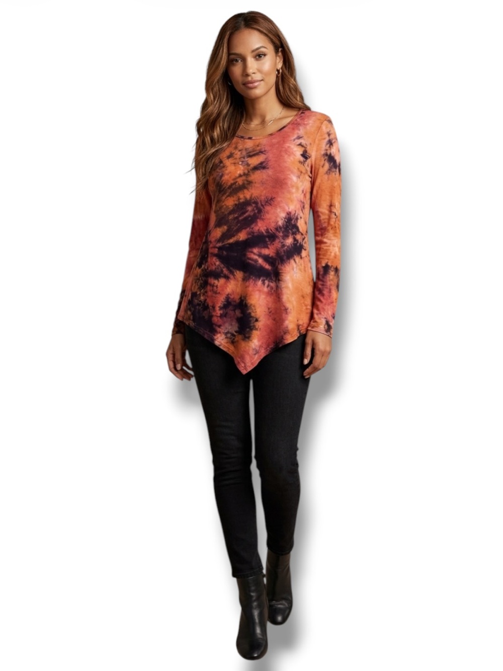 Djt Top Pink Orange Tie Dye Handkerchief Hemline Tunic Women’s Size Medium EUC 🍭